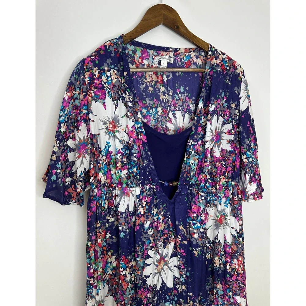 John Paul Richard 2 Pc Floral Lace Trim Tunic Top & Cami Mini Dress Purple Large - Picture 3 of 11